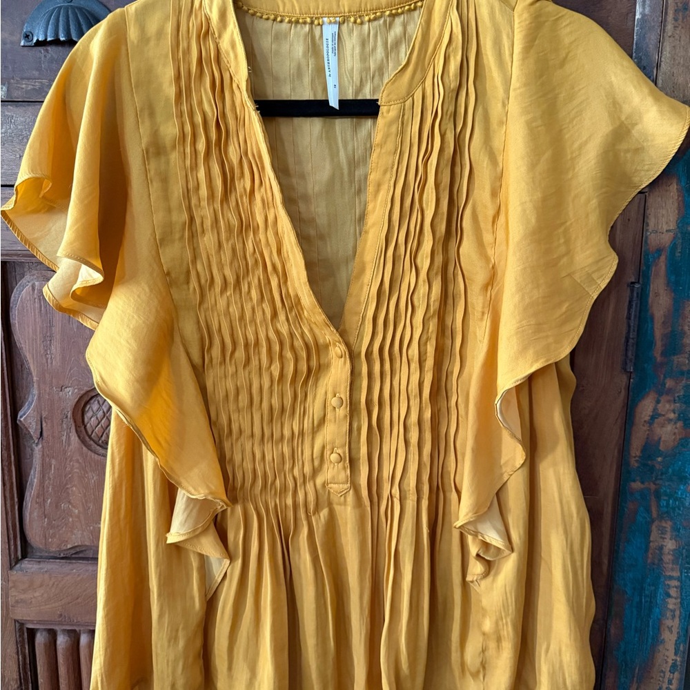 Anthropologie Mustard Ruffle Blouse